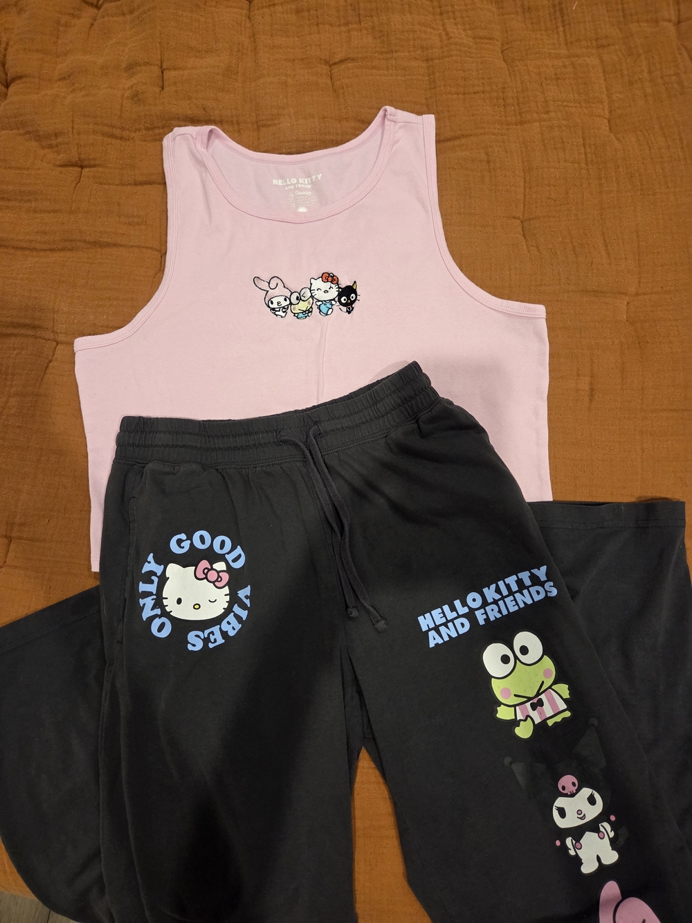 Hello Kitty Kids Pajama Set - Pink Tank & Black Jogger Pants